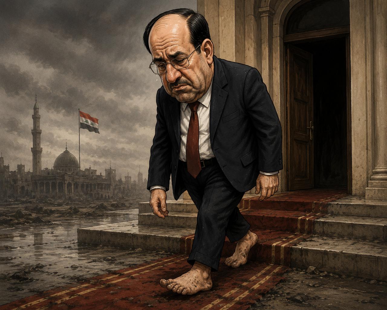 نوري المالكي يخرج حافي القدمين